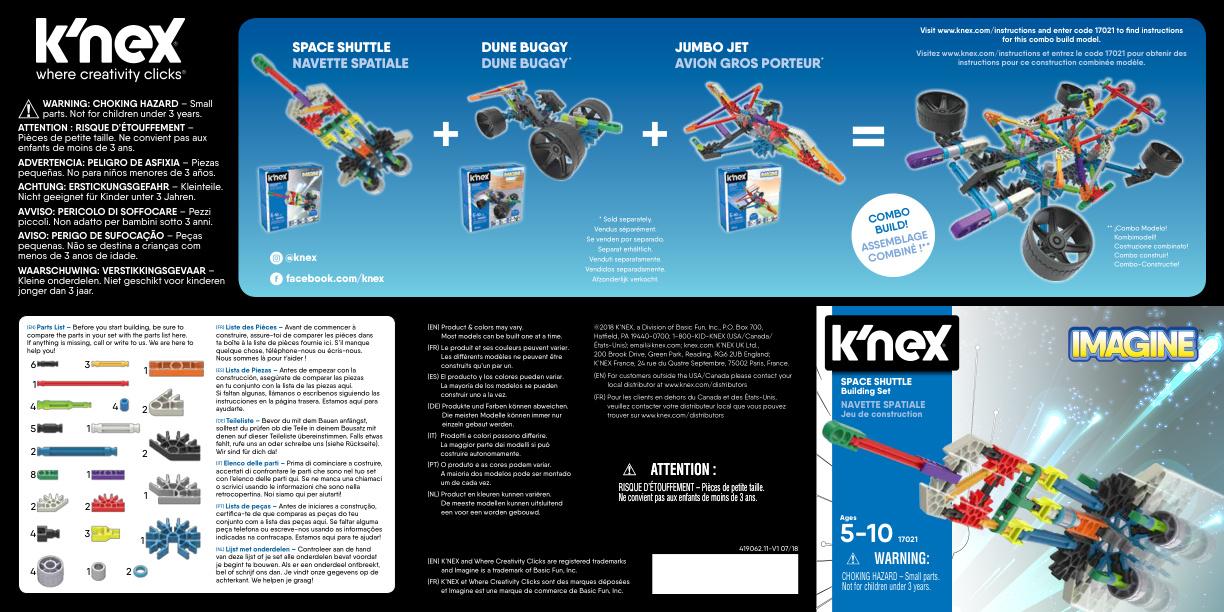 Space Shuttle 17021 K'NEX manual