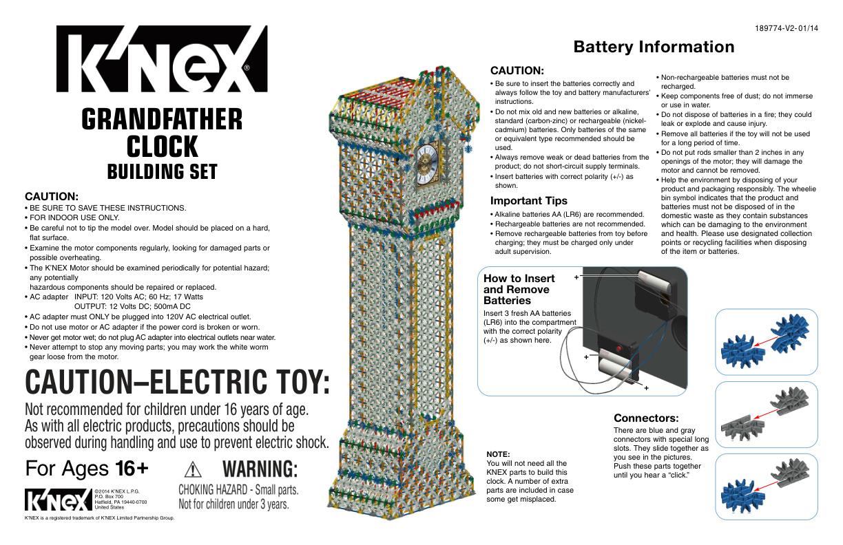Grandfather Clock 89774 K'NEX manual